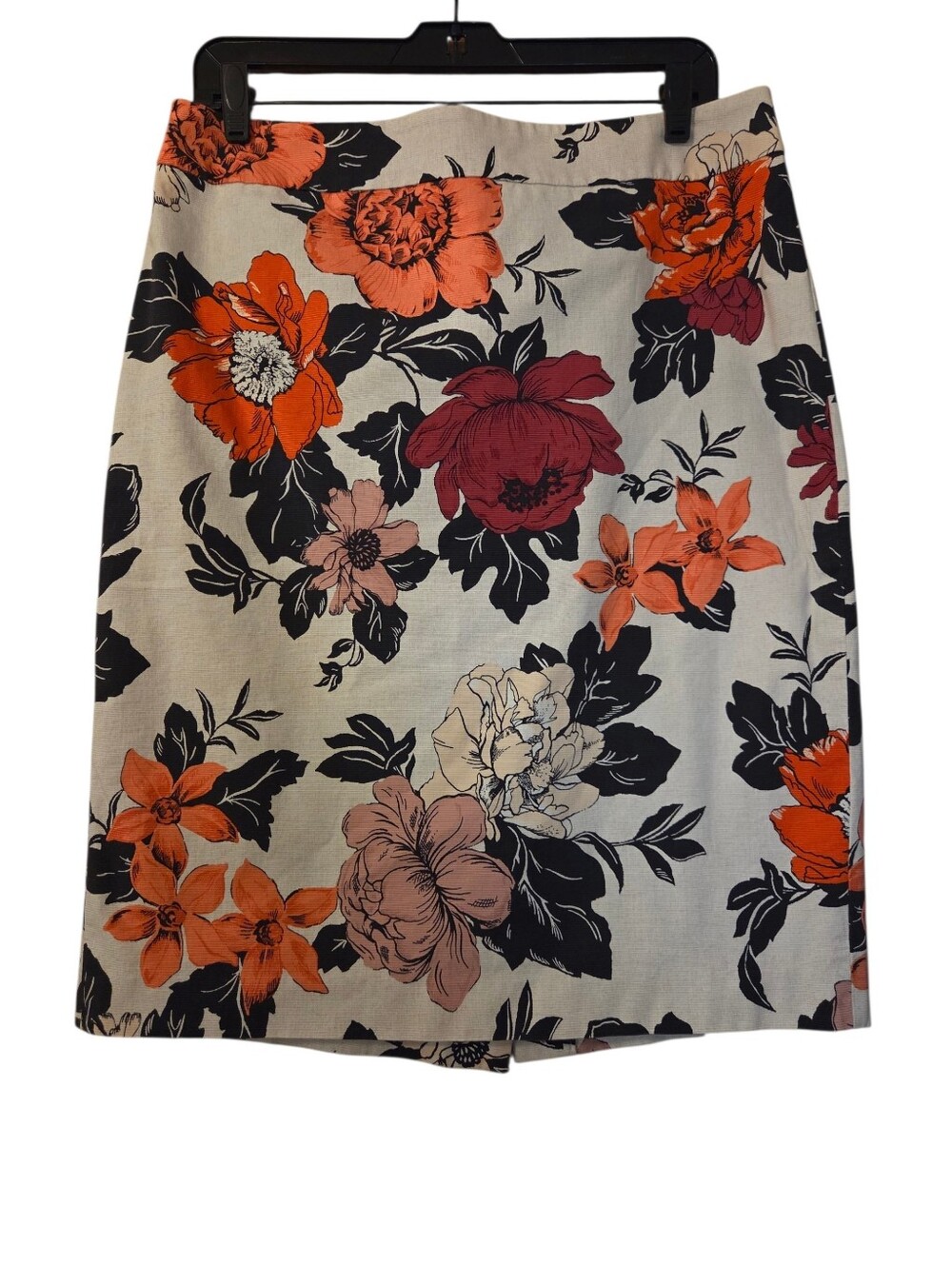 Ann Taylor Fall Floral Ecru Pencil Skirt Cotton Lined Cottage Size 12